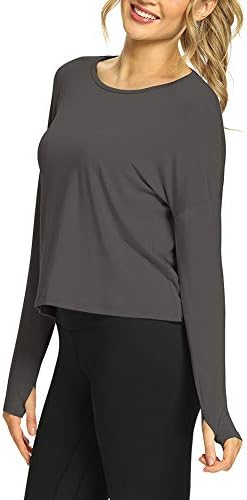 Mippo ženski otvoreni leđa dugih rukava vrhovi atletske majice teretane s rupom palca