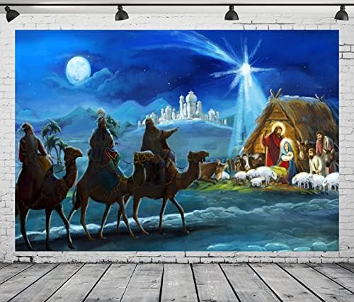 BELECO Fabric 7x5ft jaslica pozadina Božić noć Starlight Sveta porodica i Tri Kralja pustinja