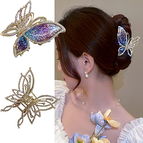2 kom crystal Gold Butterfly kopče za kosu za žene elegantne kopče za kandže od rhinestona za