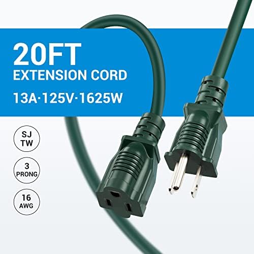Dewenwils vanjski produžni kabel 20ft, 3 prong zeleni kabl za napajanje, 16/3 SJTW, popisu ETL, 2 pakovanja