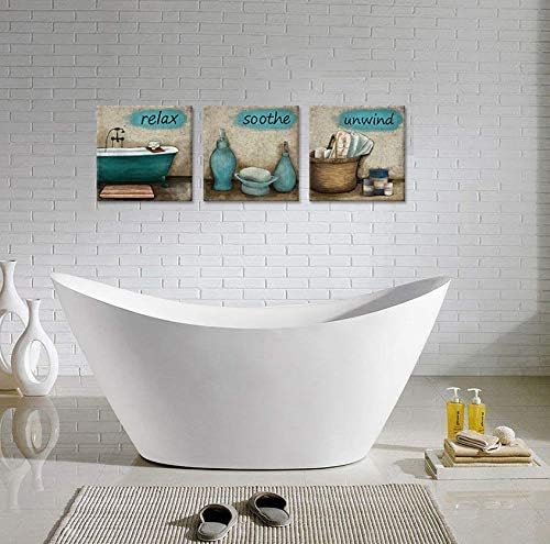 Ihappywall 3 komada Kupaonica Platno Zidno umjetnost Teal Style BathTub kupatilo ručnik Relax Soothe Opunite kupaonicu