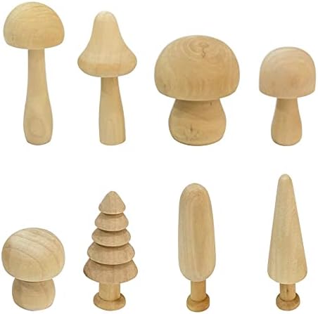 8kom nedovršena drvena gljiva & drvena stabla, 8 različitih veličina, neobojene drvene gljive za umjetnost
