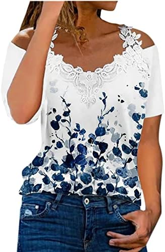 Lady Top Jesen Summer Short rukava Trendy sa ramena čipka pamuk V izrez Lounge Top majica za Lady F5 F5
