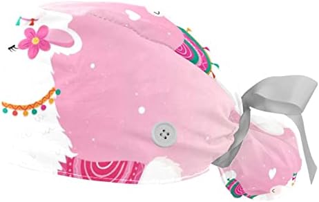 2pcs radna kapa s tipkama s tipkama za kravate Alpaca životinjski par ružičasti Ponytail torbice