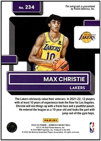 Max Christie RC Auto 2022-23 Donruss / 99 potpisi Holo Laser 234 Rookie Lakers ocijenjeni Rookie NM + -MT +
