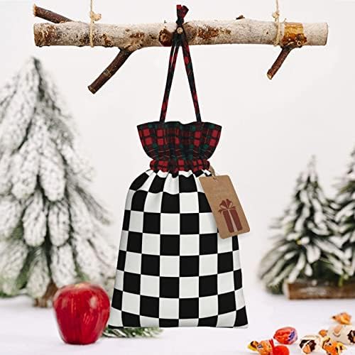 Božić Burlap poklon torbe sa vezicama, crno-bijele karirani-mali Božić poslastica Candy torbe za odmor