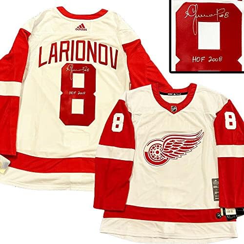 Igor Larionov potpisao Detroit Crvena krila Bijela Adidas Pro dres - HOF 2008 - AUTOGREMENT NHL dresovi