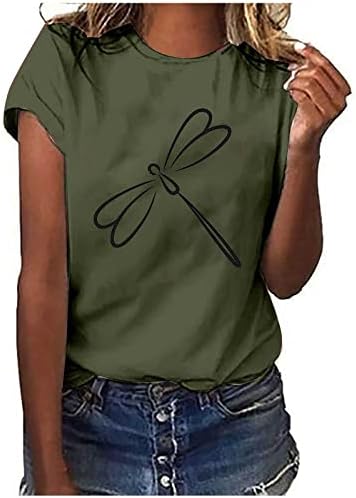 Ženska slatka grafička majica kratki rukav CREW CACT Dragonfly Ispiši Ležerne ljetne majice