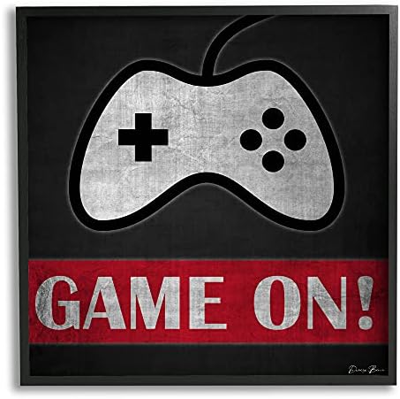 Stupell Industries Game on Bold Gamer Phrase Retro Controller, Designed by Denise Brown Black Framedred Wall