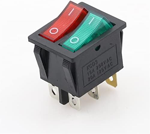 HIFASI 1PCS dvostruki rocker prekidač DPST 6 PIN uključen sa zelenim + crvenim svjetlom 20A 125VAC prekidač