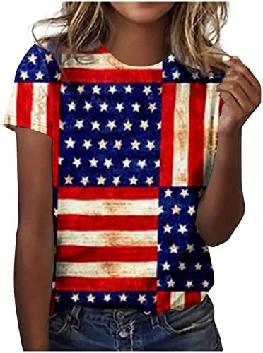 Komigeewa košulje za dame jesen ljeto kratki rukav vrat brodom američke zvijezde zvijezde print bluze Thirts