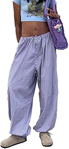 Yahuiul Parachute Hlače žene, teretne pantalone za žene Baggy Low Squik patentni zatvarač Y2K hlače svijetlo