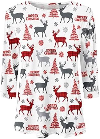 Srećna božićna majica za žene tiskane kravata Slatka smiješna 3/4 rukava Crew vrat Ležerne prilike za