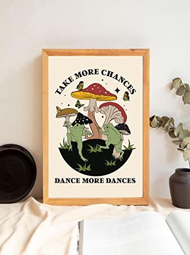Smiješna plesna žaba gljiva retro poster za dekor sobe Estetski vintage, uzmite više šanse ples više