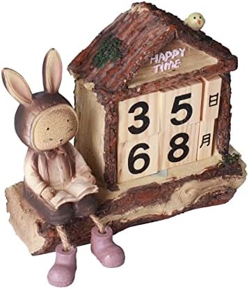 BMZMLDO ukrasni drveni blok kalendar slatka crtana zečja kuća dekoracija Doma za ured za stol