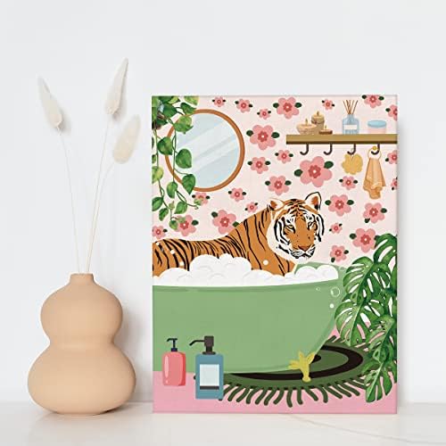 NISTOMISU Tigar u kupatilu platno za kupatilo štampa zidni dekor Botanički Tigar platno Art znak