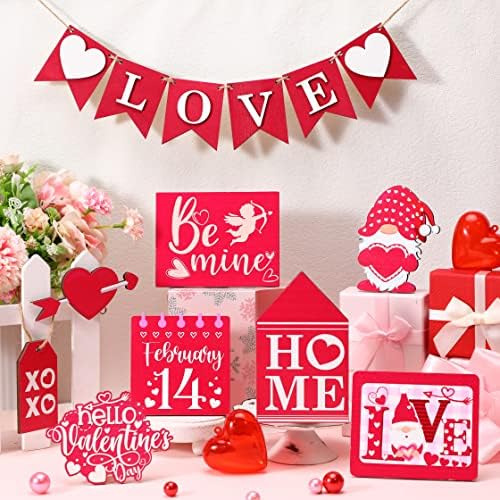 14 kom Valentines Dan Regied Dekor Dekor zaljubljeni Dan Dekoracija Drveni gnome Sign XXoo Heart