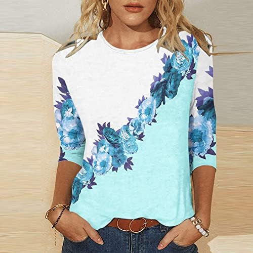 Majica bluza za dame Ljeto jesen 3/4 rukava 2023 odjeća trendy crewneck pamučna grafika labavo fit ručak bluza