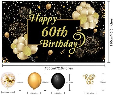 60. rođendan ukrasi za muškarce, 60. rođendan ukrasi, sretan baner za 60. rođendan, crni i