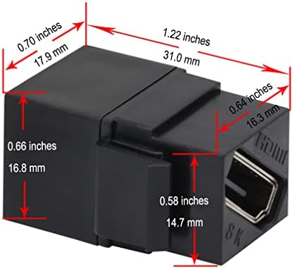 Yoemely HDMI Keystone 8K, Crna HDMI Keystone spojnica za kabel HDMI 2.1A, uključujući 8K 60Hz ili 4K 120Hz rezoluciju