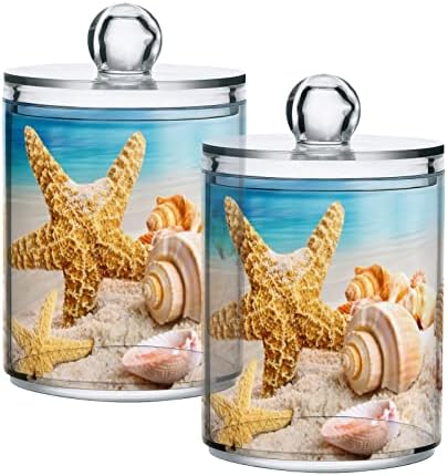 Seashells plaža 2 pakovanje pamuk swab držač kuglice organizator plastični kontratop kanistar sa poklopcima