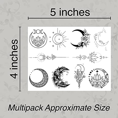 Th Smart-Moon Privremeni tetovaža Multipkupski set od 10 / Wildflower polumjesec Lotus Nenamome Moon faze Mandala