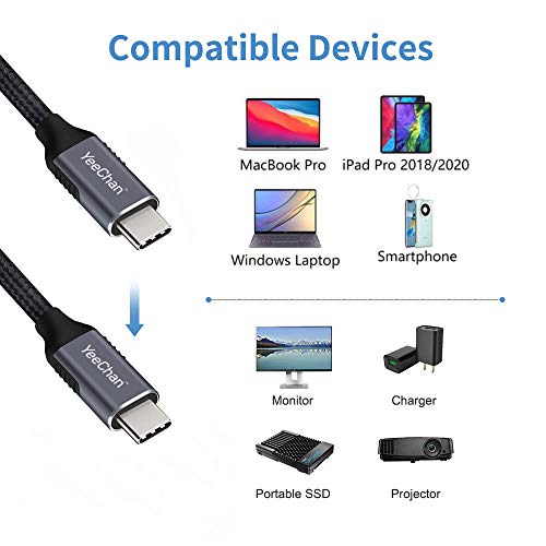 USB C do USB C kabl [6.6ft / 2M], PD100W Brzi punjenje, Yeechan 4K @ 60Hz Tip C pletenica [Thunderbolt 3