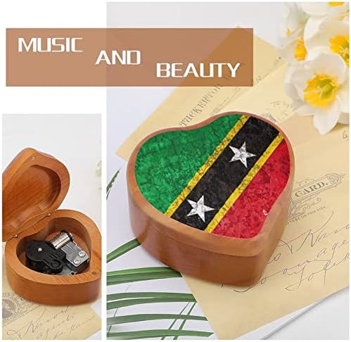 Zastava države Saint Kitts i Nevis Drvene glazbene kutije Vintage Graved Heart Musical Box poklon