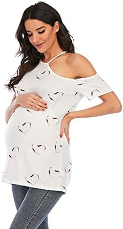 Materinstvo sa vrha ramena, ženske majice za trudnice kratki rukav Trudnička majica majica sa srčanim