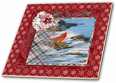 3drose fotografija Crvene ptice u kariranom, flori, Frame Snowflake-Tiles
