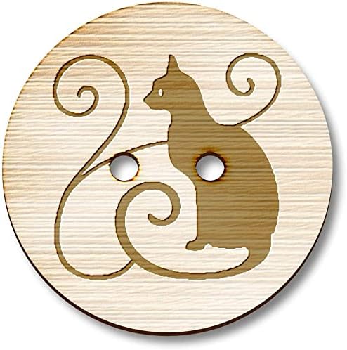 Azeeda 8 x 23mm 'Swirls & Cat' okrugla drvena gumba