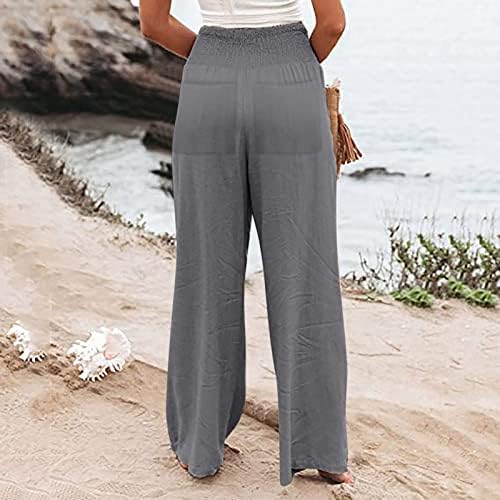LEPCCY visoke sagledne pantalone za ženske udobne široke lanene pamučne hlače labave lagane ljetne