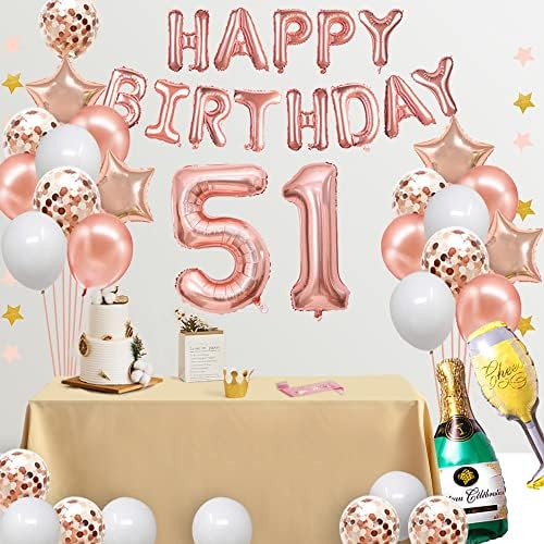 Fancypartyshop 51. rođendan - Rođendan Gold Happy Rođendan Baner i krila sa brojem 51 Balone Latex Confetti