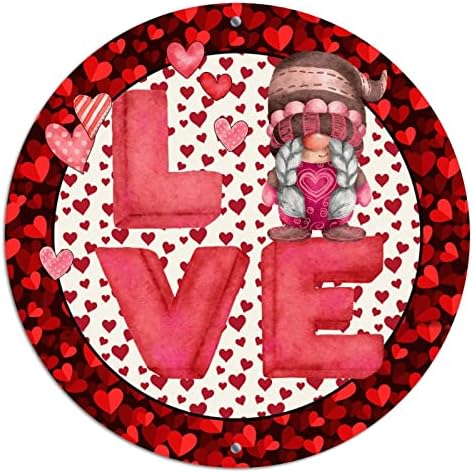 Okrugli metalni valentinovo vijenac znakovi love crveno srce slatko gnome kosični znak vjenčani