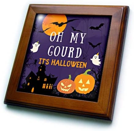 3dRose Oh My Gourd Its Halloween-Spooky Cute Funny Pumpkin Pun Humor-Framedled Tiles