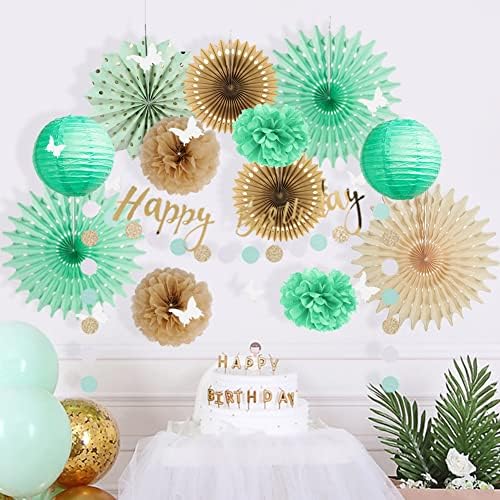 Ukrasi za rođendan MINT Happy Mint Green Rođendan ukrasi za žene Papirni lampioni ventilatori