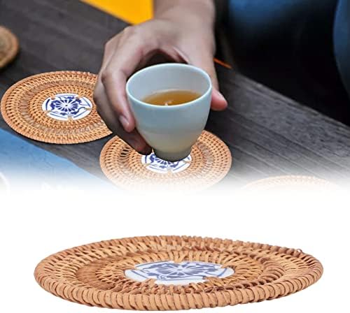 Rattan podmetači, tkani coster, ručno rađeni čaše za čajku, plava i bijela porculanski podlaktici okrugli tkani