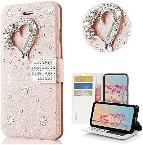 STENES LG K30 Case-Stylish - 3D Handmade Bling Crystal Heart privjesak cvijeće dizajn novčanik Slotovi