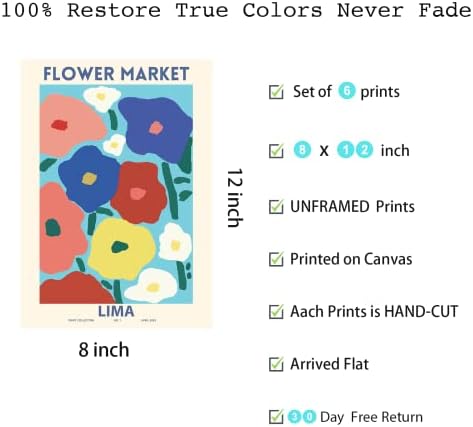 Bluetit Flower Wall Art Prints Flower Market Poster Set od 6 printova za Kućni dekor šareni