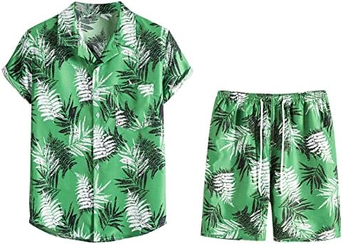 Muške havajske košulje 2 komada Postavljeni trenerke Ljetni casunski gumb niz majicu kratkih rukava