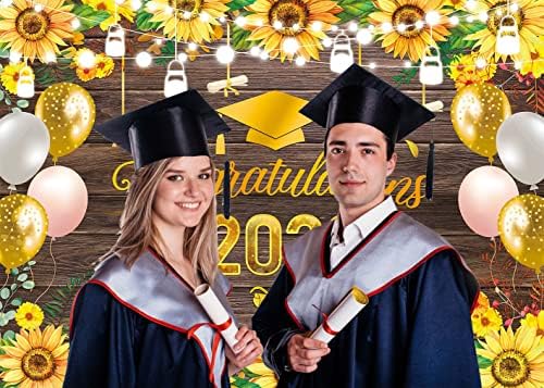 BINQOO 7x5ft Čestitamo Grad drvena pozadina za Suncokrete klasa 2023 zlatno cvijeće pozadina za diplomsku