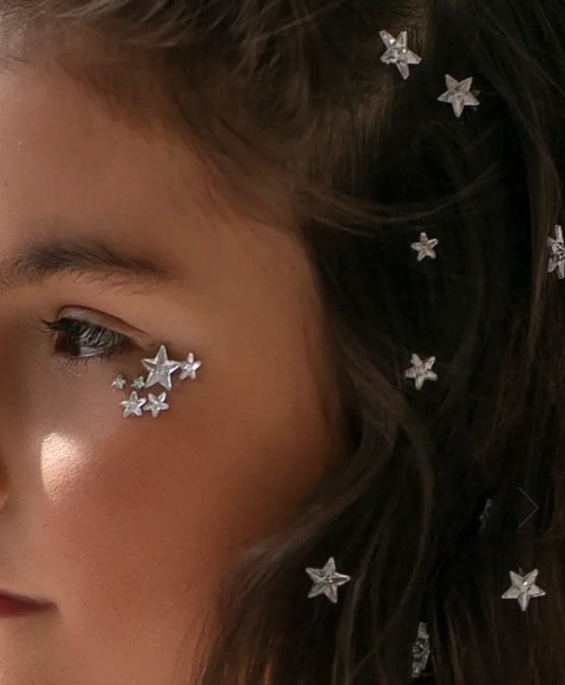 Rebel Tattoos Face Hair Body Stickers-Crystal Za Svečani Sjaj – Gold Hair Stars Accessories - Flair
