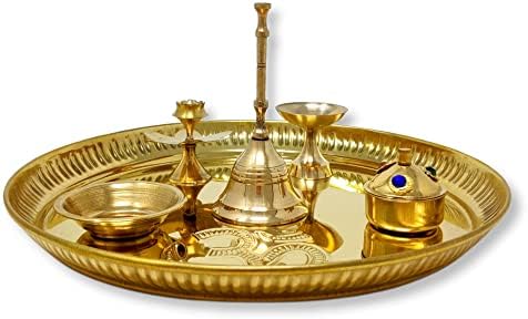 Hashcart® Brass Puja Thali set Pooja Thali Aarti Thali s Diya, držačem Agarbatti i drugim dodacima,