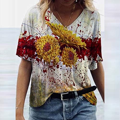 Ženske modne majice Sve majice s šarenim cvjetnim tiskanim majicom V izrez kratki rukav Tee vrhovi labavih bube