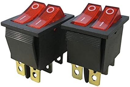 Velore 2PCS AC 250V / 16A, 125V / 20A crveno i crveno dugme sa svetlom uključenim / isključenim DPDT