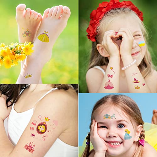 Viwieu Glitter Princess Privremene tetovaže za djecu Bulk 15 listova, Djevojke Shinning Rođendanska