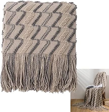 TXDYB 50 x 60 meko topli cosy kaki pletena pokrivačica s tasselima, boho deco bake za krevet za krevet