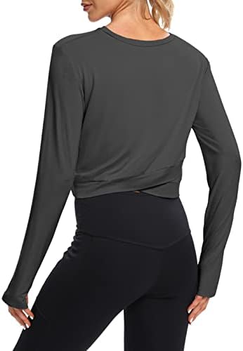 Bestisun dugih rukava košulja za vježbanje Cross Back Slatka obrezana radna vježba Atletski vrhovi za žene