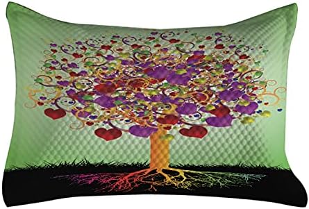 AMBESONNE Drvo životne jastuk, šareni čarobni ljubavni stablo cvjeta srce i okruglo lišće