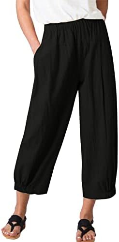 Zontoldy Lanen Capri hlače za žene Visoka struka široki noga joga kapris žetve hlače Duksevi sa džepovima